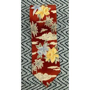 Tommy Bahama Red Silk Floral & Palm Tree Pattern Tie 100% Silk Handmade
